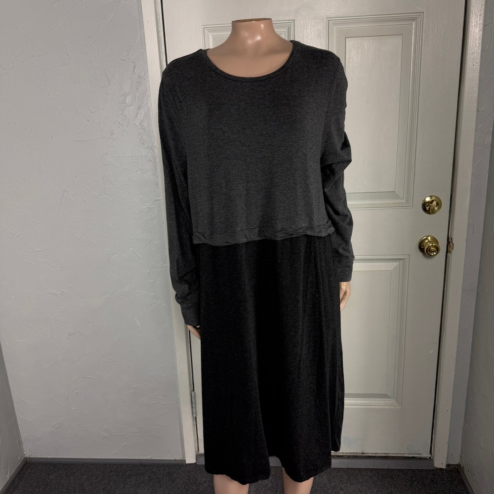 Eileen Fisher Dress XL Shift Long Sleeve Stretch Two Tone Tencel Lyocell S3-9